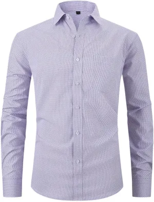 Men's Dress Shirts Solid Causal Long Sleeve Business Button Down Shirts Regular Fit Stretch Cotton Formal Dress Shirts