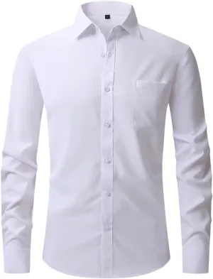 Men's Dress Shirts Solid Causal Long Sleeve Business Button Down Shirts Regular Fit Stretch Cotton Formal Dress Shirts