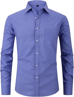Men's Dress Shirts Solid Causal Long Sleeve Business Button Down Shirts Regular Fit Stretch Cotton Formal Dress Shirts