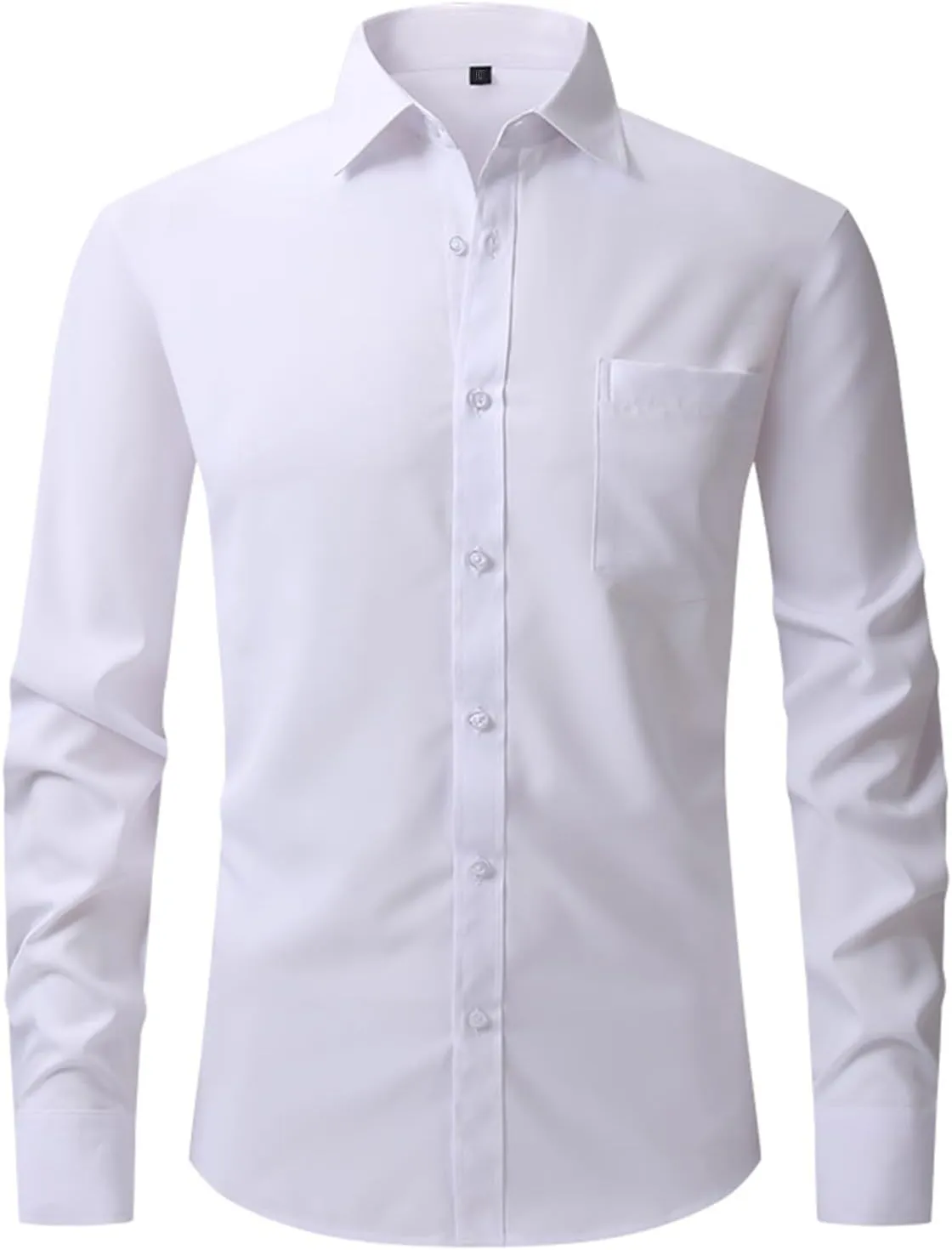 Men's Dress Shirts Solid Causal Long Sleeve Business Button Down Shirts Regular Fit Stretch Cotton Formal Dress Shirts