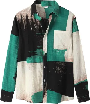 Mens Floral Hawaiian Shirts Long Sleeve Button Down Summer Beach Shirts Loose fit Comfy Holiday Print Shirts