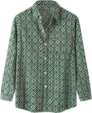 Mens Floral Hawaiian Shirts Long Sleeve Button Down Summer Beach Shirts Loose fit Comfy Holiday Print Shirts
