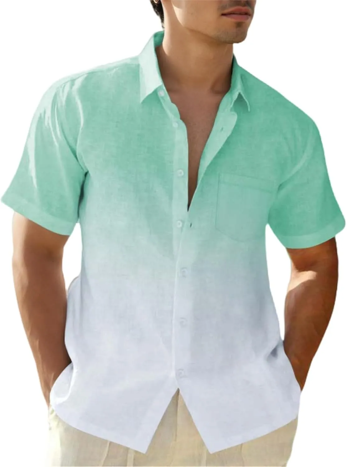 Men's Gradient Shirts Oversize Casual Short Sleeve Button Down Shirts UPF50  UV Protection Quick Dry Summer Beach T Shirts
