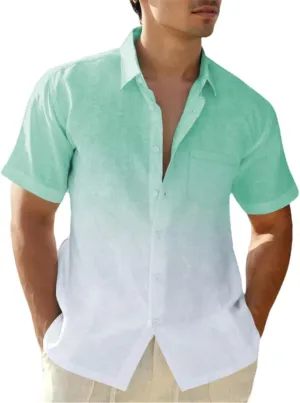 Men's Gradient Shirts Oversize Casual Short Sleeve Button Down Shirts UPF50  UV Protection Quick Dry Summer Beach T Shirts