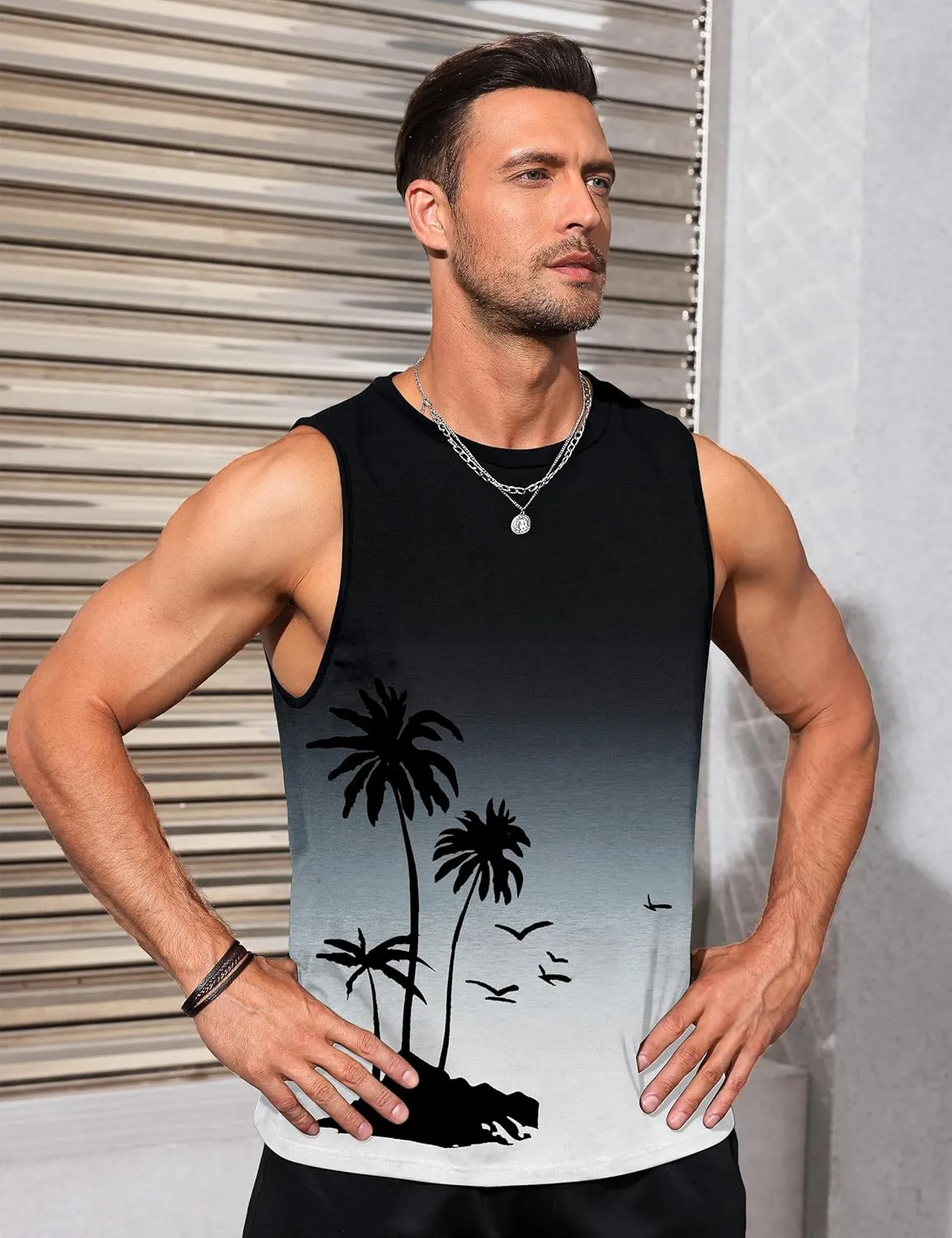 Mens Graphic Tank Tops Sleeveless Muscle Shirts Beach Hawaiian Coconut Tree Patriotic Tank Tops