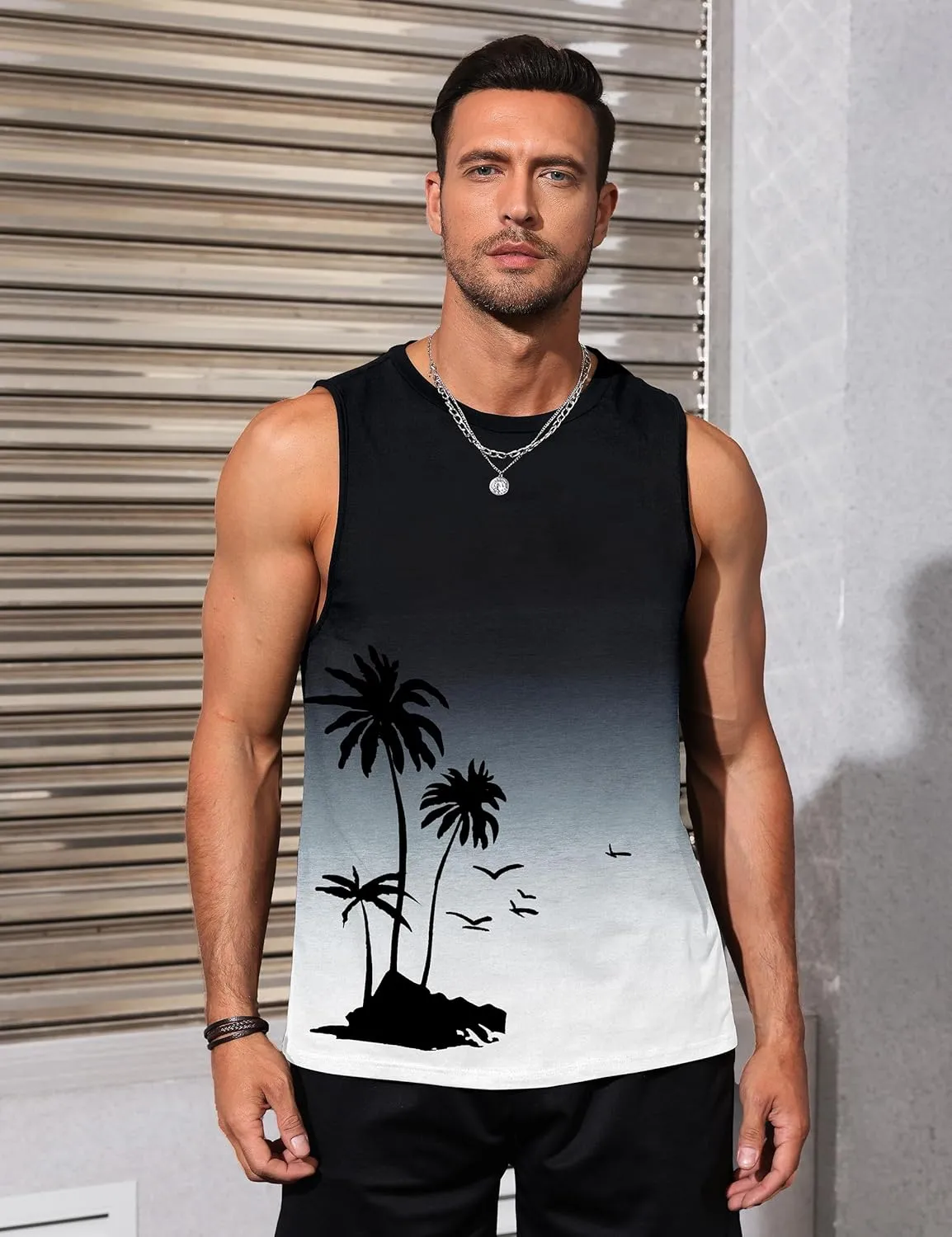 Mens Graphic Tank Tops Sleeveless Muscle Shirts Beach Hawaiian Coconut Tree Patriotic Tank Tops