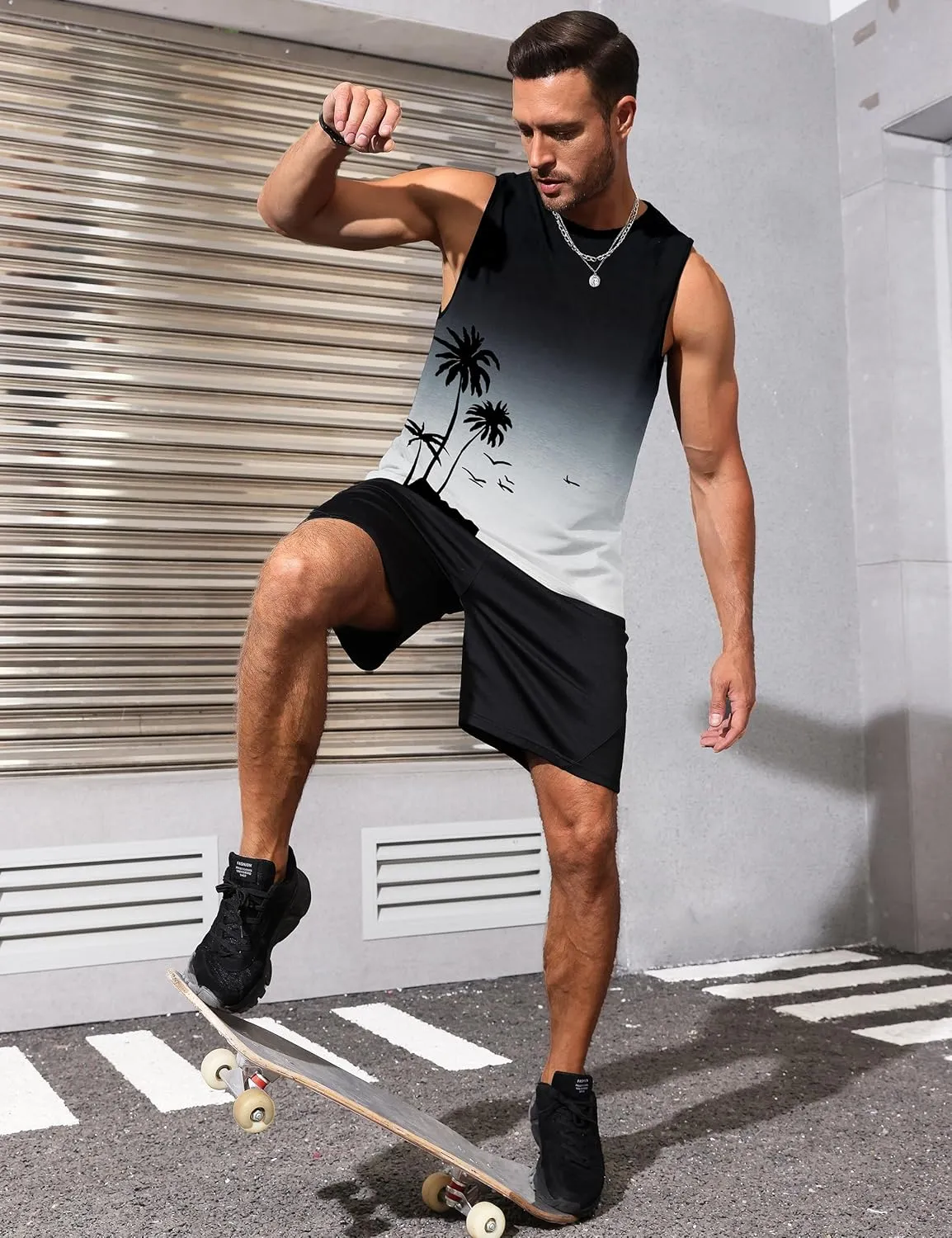 Mens Graphic Tank Tops Sleeveless Muscle Shirts Beach Hawaiian Coconut Tree Patriotic Tank Tops
