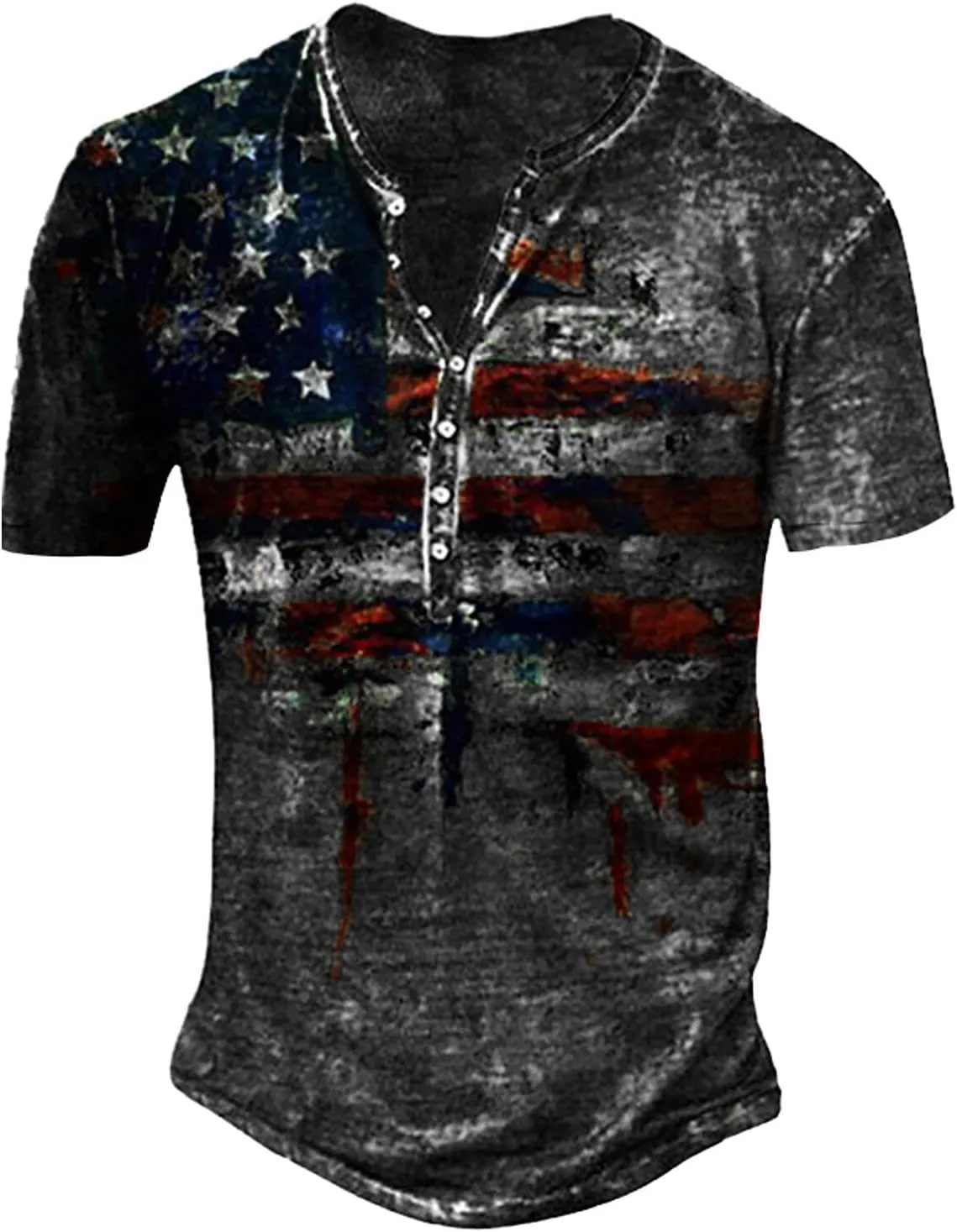 Mens Henley Shirts Retro Short Sleeve Tee V Neck Shirts Casual Button Down Washed T-Shirts for Men S~2XL