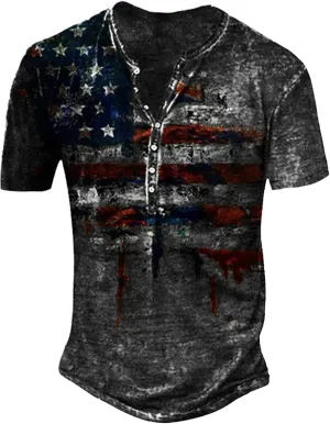 Mens Henley Shirts Retro Short Sleeve Tee V Neck Shirts Casual Button Down Washed T-Shirts for Men S~2XL