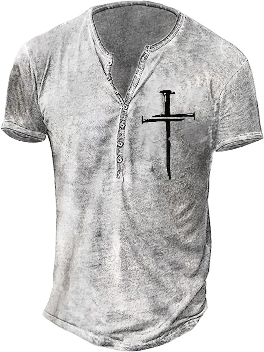Mens Henley Shirts Retro Short Sleeve Tee V Neck Shirts Casual Button Down Washed T-Shirts for Men S~2XL