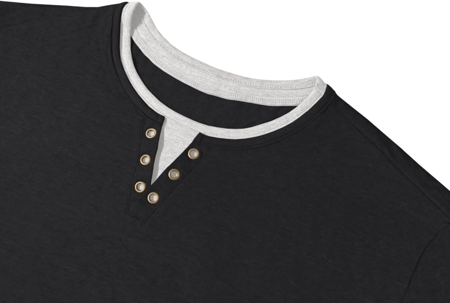 Men's Henley T-Shirt Short Sleeve Casual Lightweight Pullover Shirts Soft Stretch Basic Tees V Neck Metal Design Tops