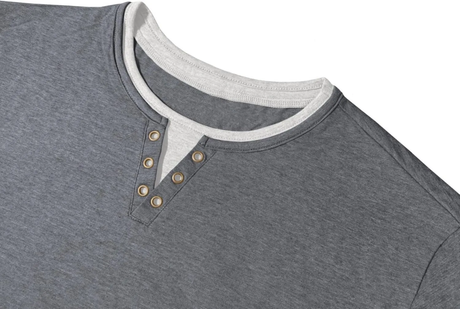 Men's Henley T-Shirt Short Sleeve Casual Lightweight Pullover Shirts Soft Stretch Basic Tees V Neck Metal Design Tops
