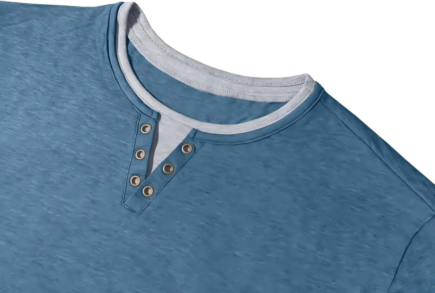 Men's Henley T-Shirt Short Sleeve Casual Lightweight Pullover Shirts Soft Stretch Basic Tees V Neck Metal Design Tops