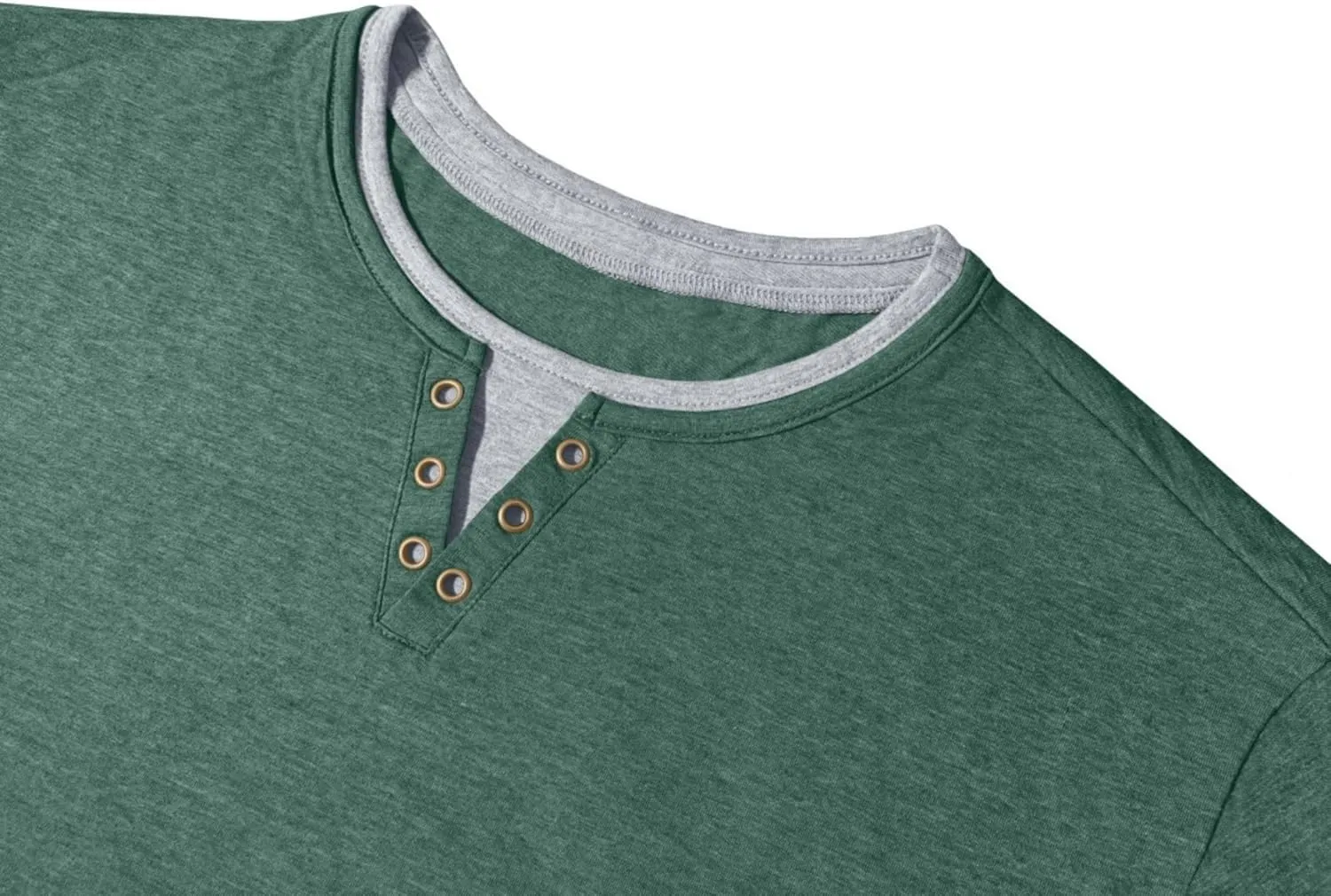 Men's Henley T-Shirt Short Sleeve Casual Lightweight Pullover Shirts Soft Stretch Basic Tees V Neck Metal Design Tops