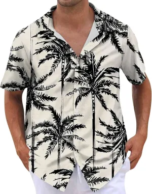 Mens Linen Shirts Short Sleeve Button Down Shirts Hawaii Shirts Wrinkle Casual Vacation Beach Summer Tops