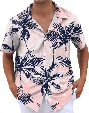 Mens Linen Shirts Short Sleeve Button Down Shirts Hawaii Shirts Wrinkle Casual Vacation Beach Summer Tops