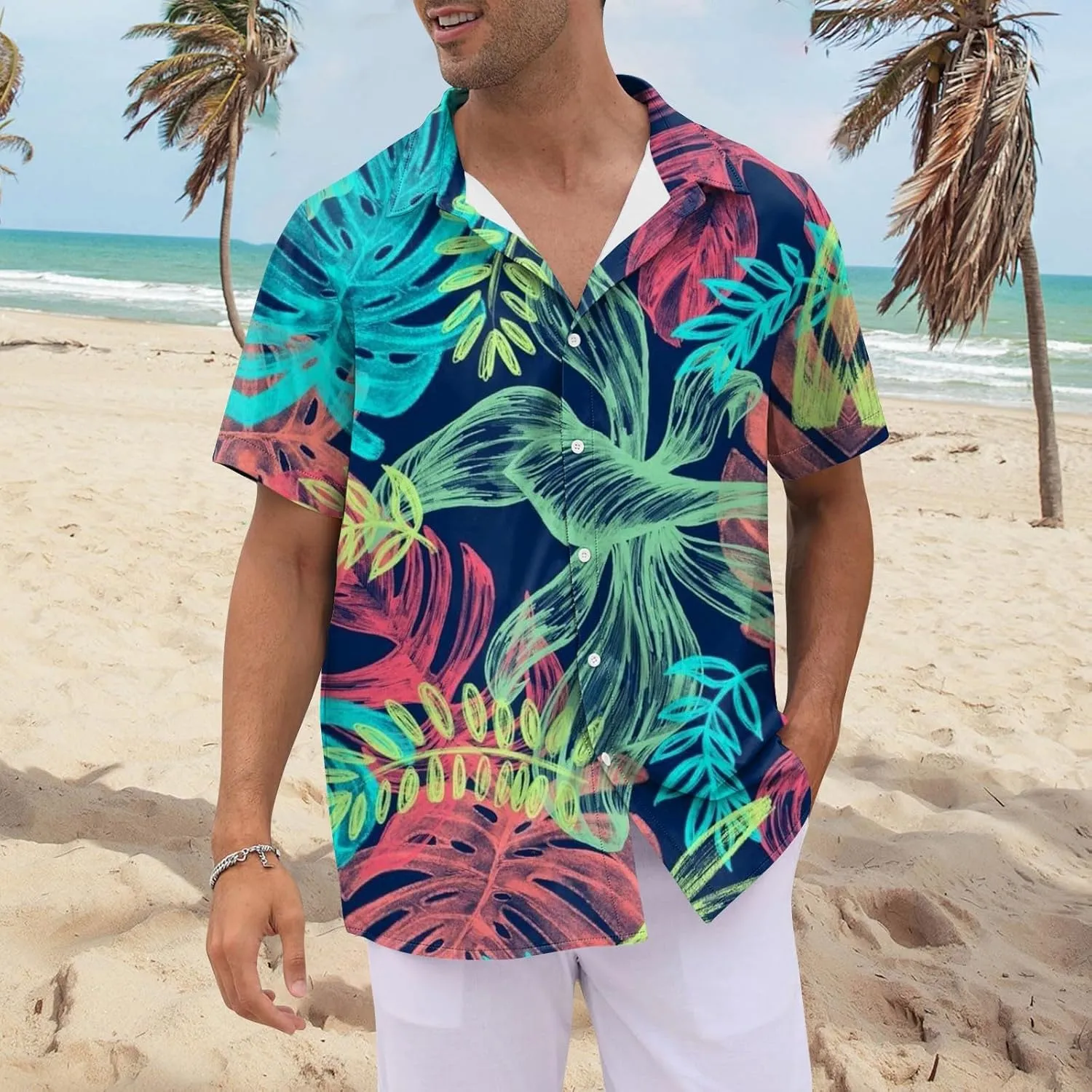 Mens Linen Shirts Short Sleeve Button Down Shirts Hawaii Shirts Wrinkle Casual Vacation Beach Summer Tops