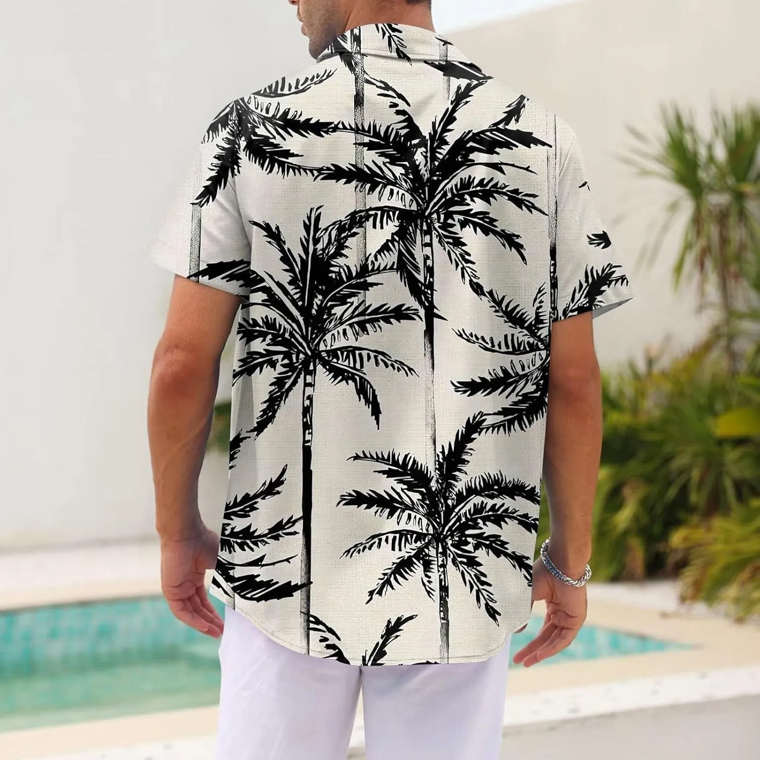 Mens Linen Shirts Short Sleeve Button Down Shirts Hawaii Shirts Wrinkle Casual Vacation Beach Summer Tops