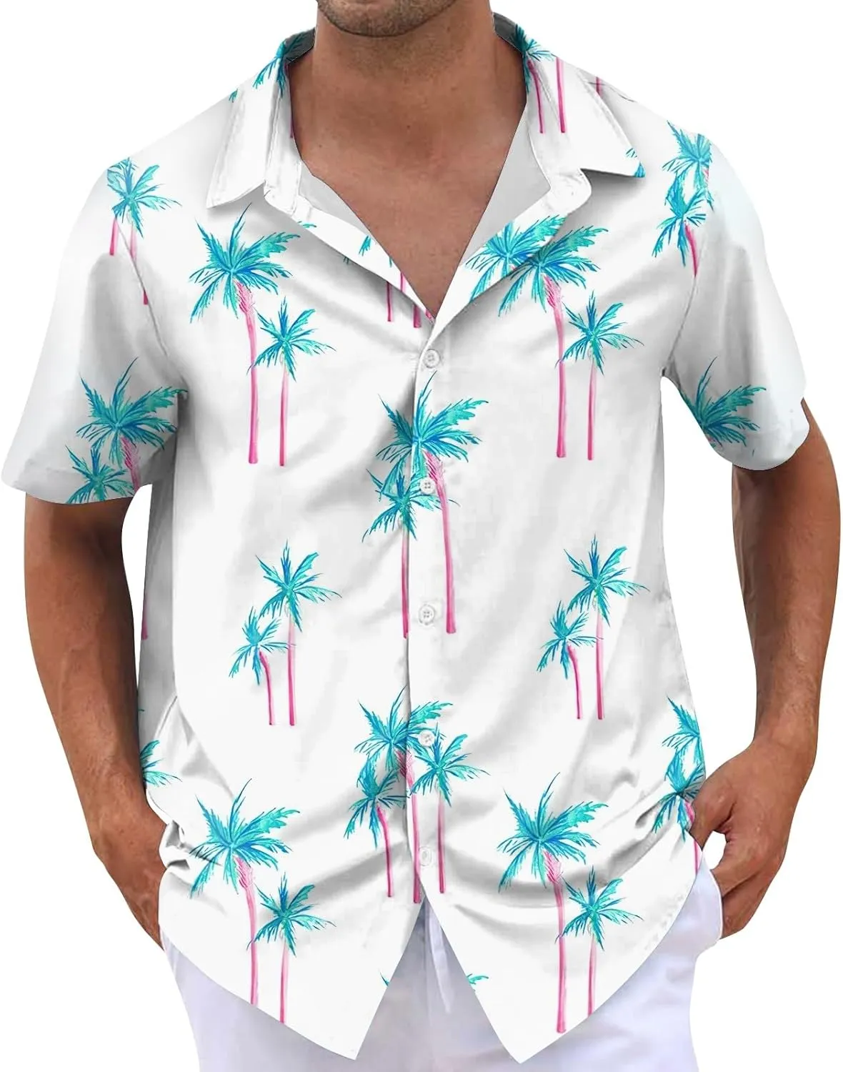 Mens Linen Shirts Short Sleeve Button Down Shirts Hawaii Shirts Wrinkle Casual Vacation Beach Summer Tops