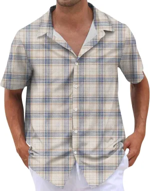 Mens Linen Shirts Short Sleeve Button Down Shirts Hawaii Shirts Wrinkle Casual Vacation Beach Summer Tops