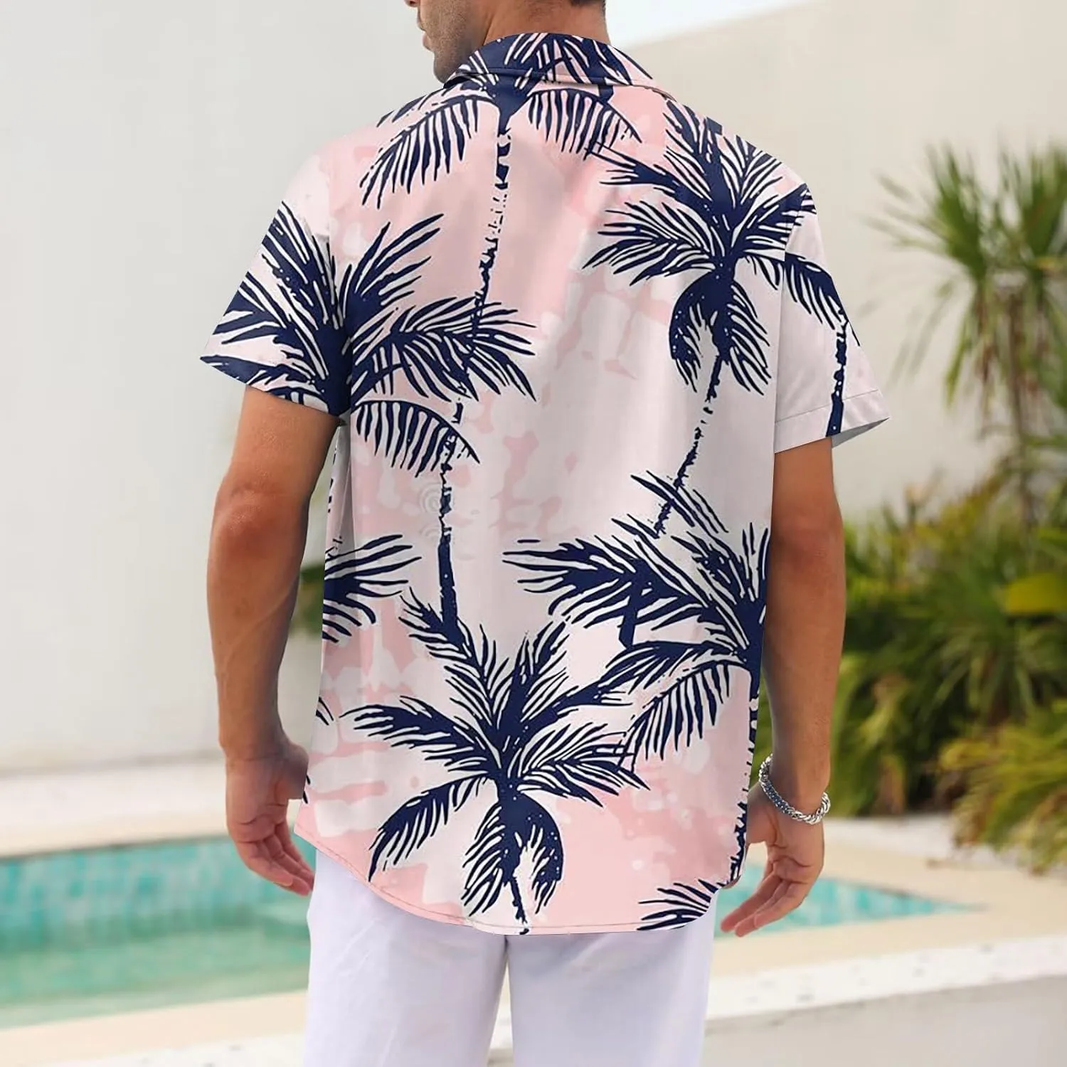 Mens Linen Shirts Short Sleeve Button Down Shirts Hawaii Shirts Wrinkle Casual Vacation Beach Summer Tops