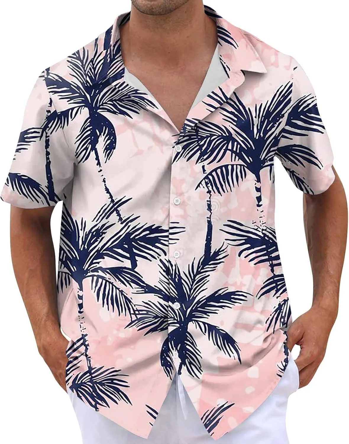Mens Linen Shirts Short Sleeve Button Down Shirts Hawaii Shirts Wrinkle Casual Vacation Beach Summer Tops
