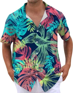 Mens Linen Shirts Short Sleeve Button Down Shirts Hawaii Shirts Wrinkle Casual Vacation Beach Summer Tops