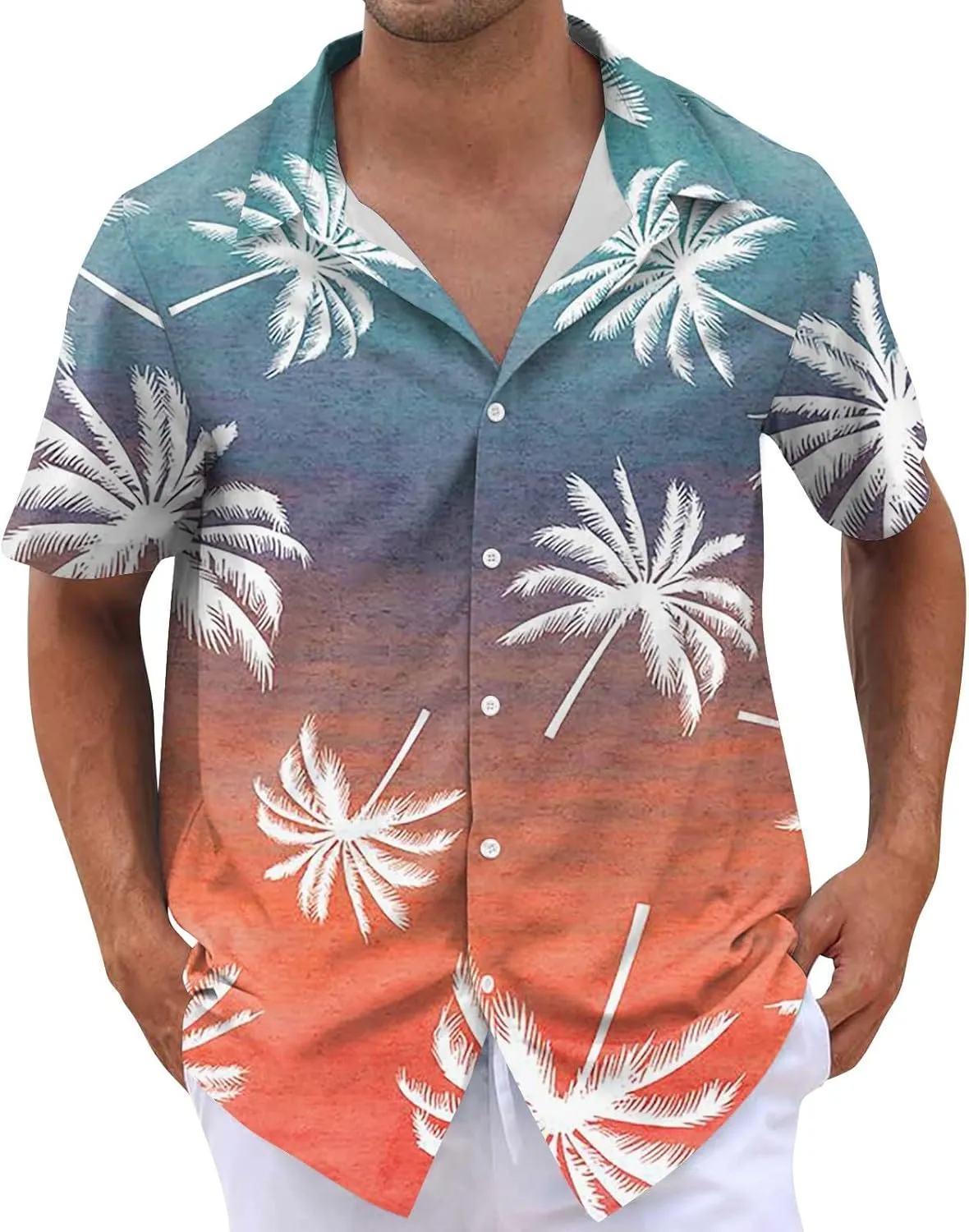 Mens Linen Shirts Short Sleeve Button Down Shirts Hawaii Shirts Wrinkle Casual Vacation Beach Summer Tops