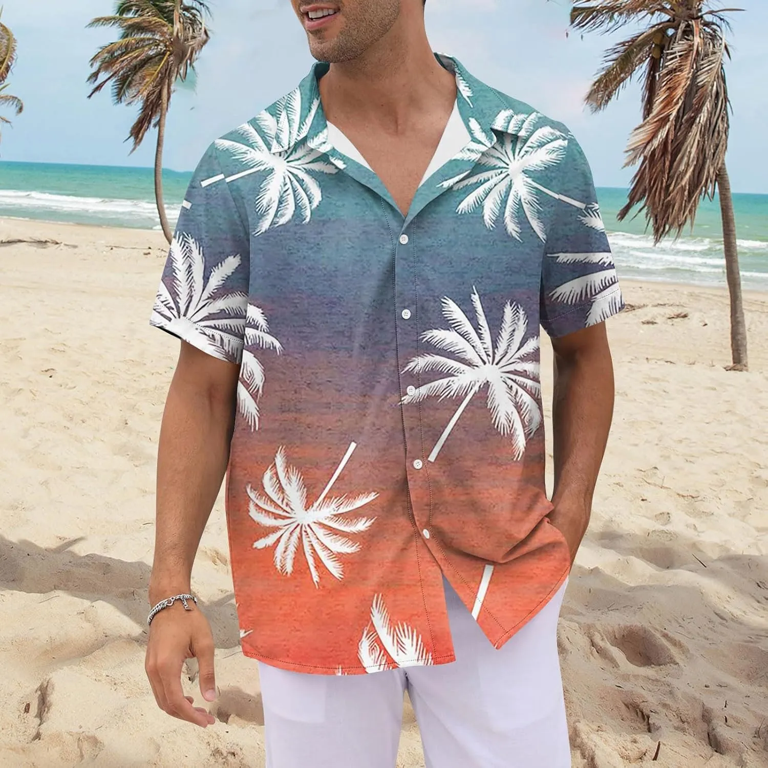Mens Linen Shirts Short Sleeve Button Down Shirts Hawaii Shirts Wrinkle Casual Vacation Beach Summer Tops