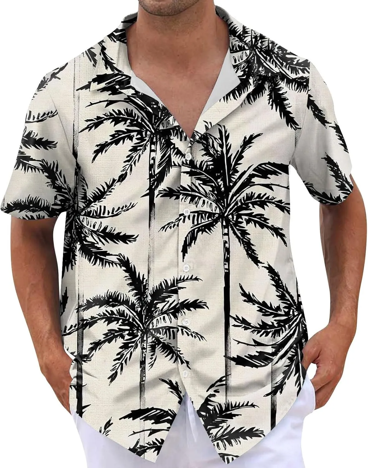 Mens Linen Shirts Short Sleeve Button Down Shirts Hawaii Shirts Wrinkle Casual Vacation Beach Summer Tops