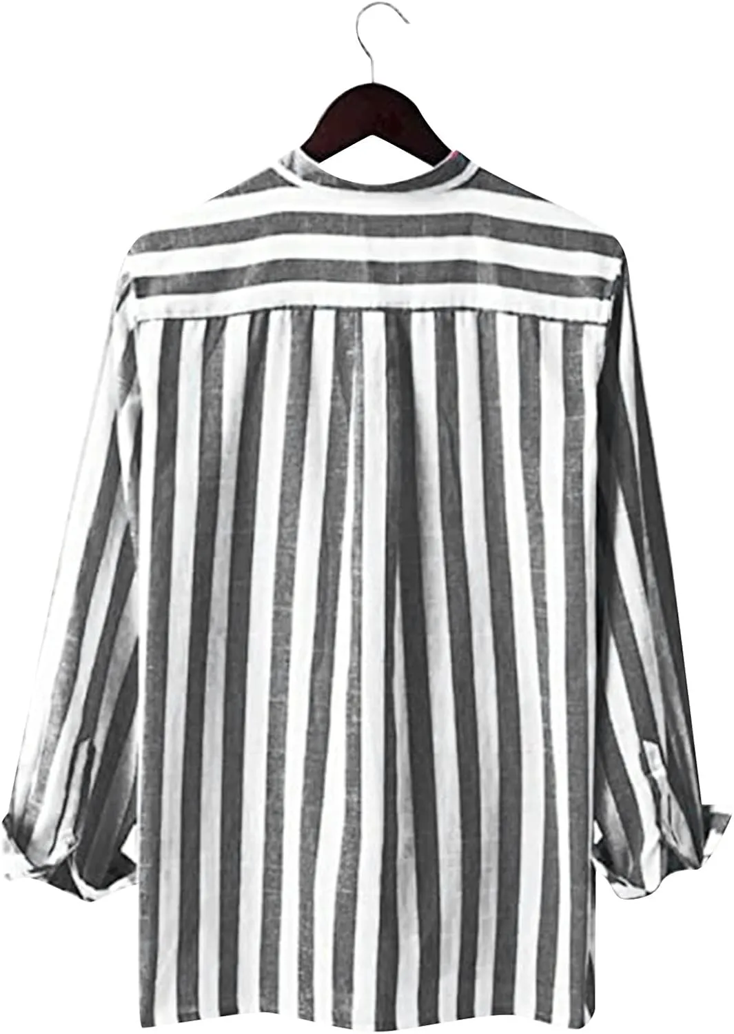 Men's Linen Striped Dress Shirts Long Sleeve Big and Tall Casual Button Down Office Work Shirts Summer Holiday Beach Shirts
