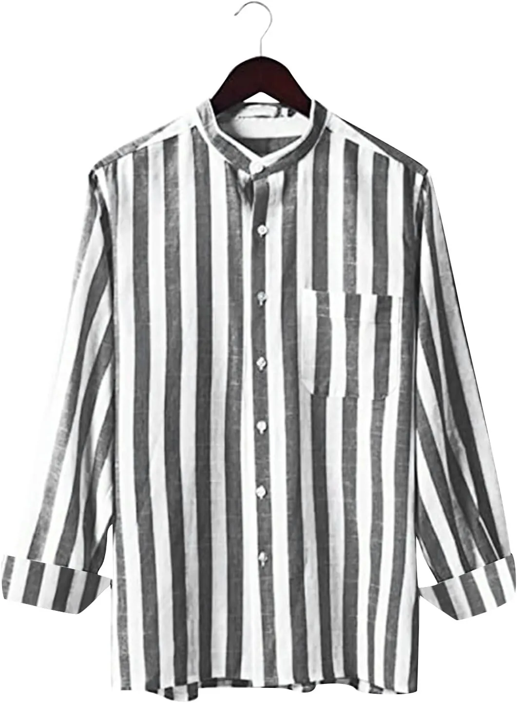 Men's Linen Striped Dress Shirts Long Sleeve Big and Tall Casual Button Down Office Work Shirts Summer Holiday Beach Shirts