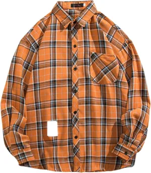 Mens Long Sleeve Button Down Shirts Western Shirts Tall Plaid T-Shirts Fall Jackets Casual Stylish with Pockets