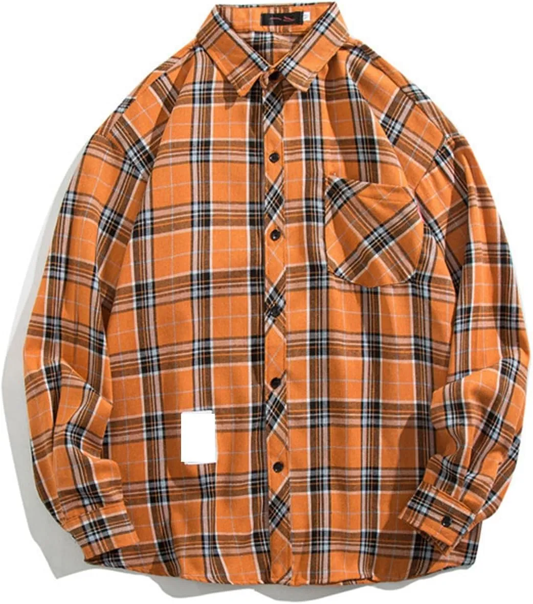 Mens Long Sleeve Button Down Shirts Western Shirts Tall Plaid T-Shirts Fall Jackets Casual Stylish with Pockets