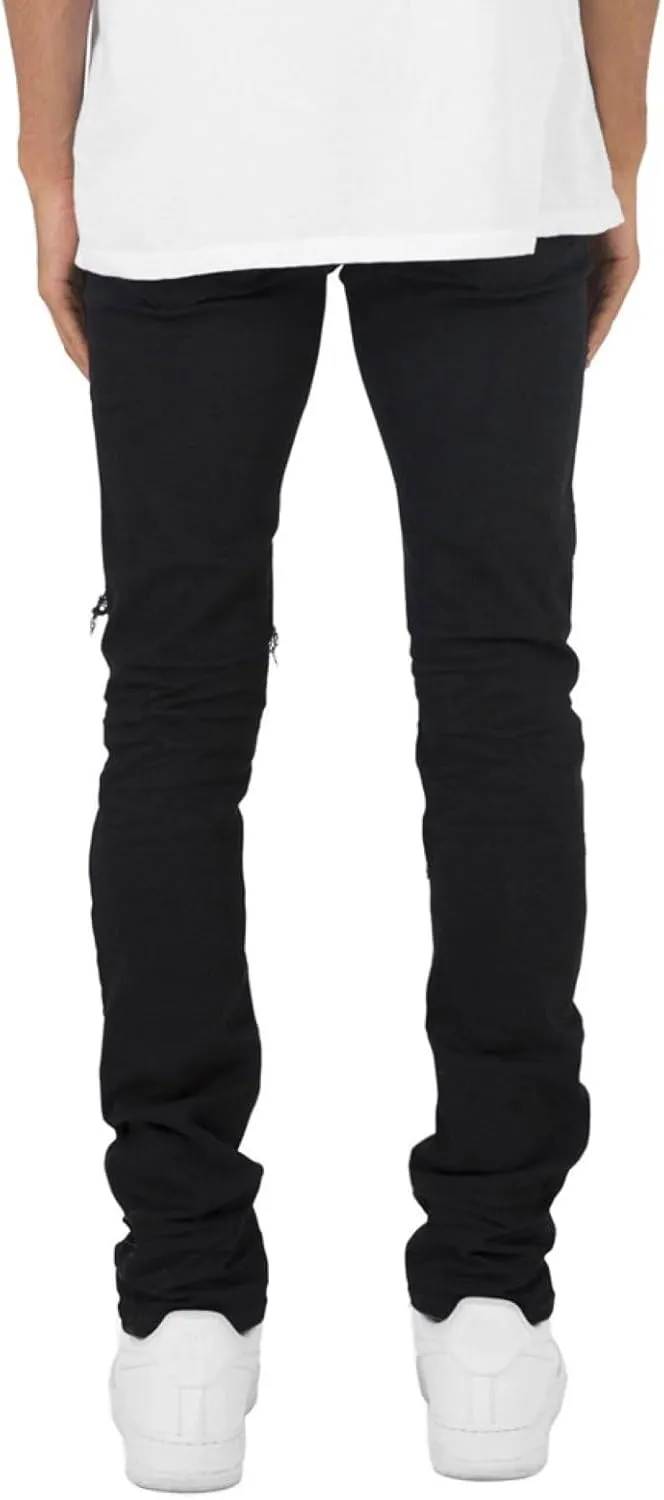 Men's Ripped Jeans, Destroyed Straight Fit Skinny Rhinestone Denim Pants Stretch Washed Denim Jeans