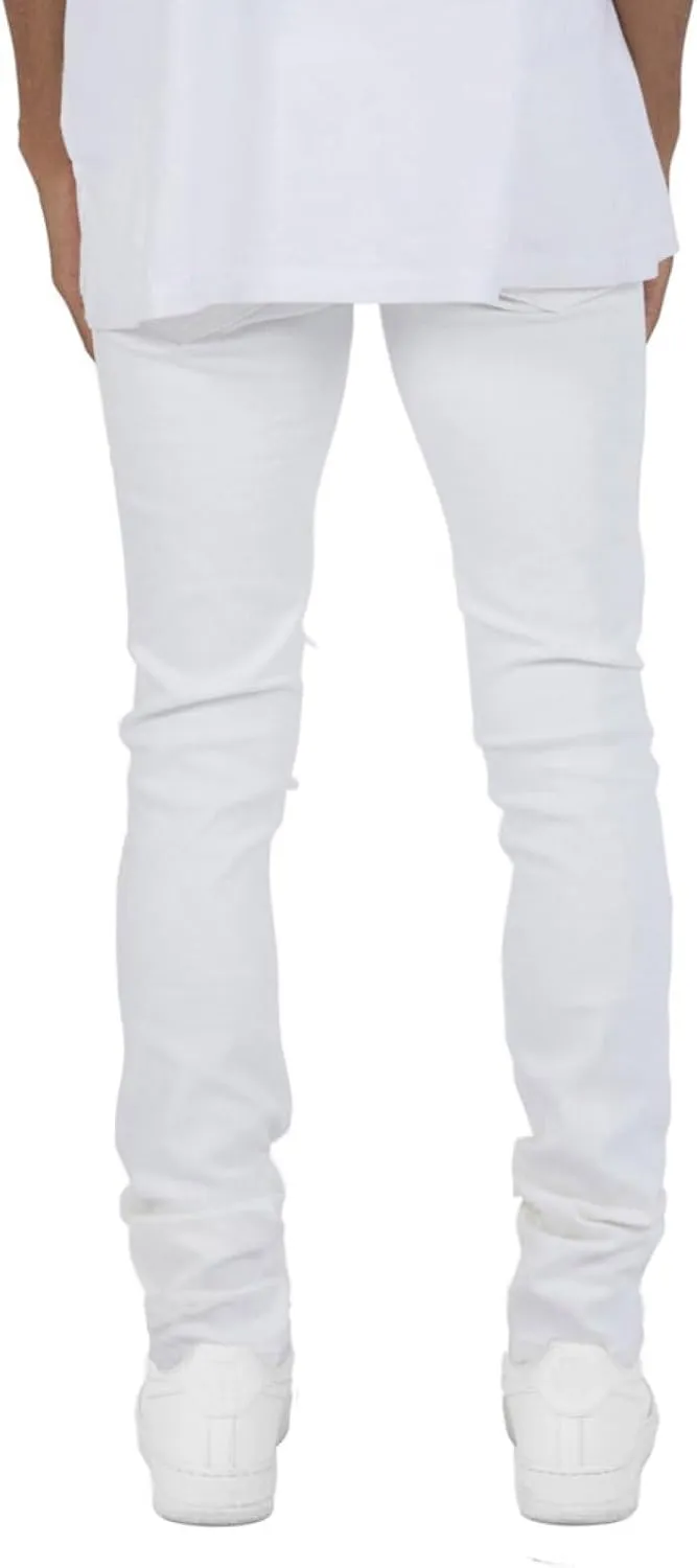 Men's Ripped Jeans, Destroyed Straight Fit Skinny Rhinestone Denim Pants Stretch Washed Denim Jeans