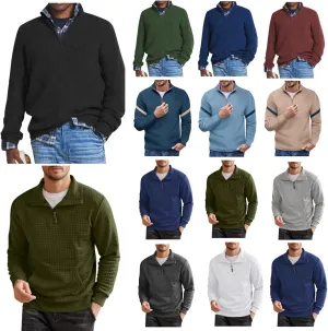 Men's Soft Sweaters Quarter Zip Pullover Sweatshirt Mock Neck Polo Sweater Casual Pullover Sweater with Ribbing Edge