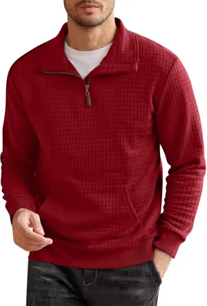Men's Soft Sweaters Quarter Zip Pullover Sweatshirt Mock Neck Polo Sweater Casual Pullover Sweater with Ribbing Edge