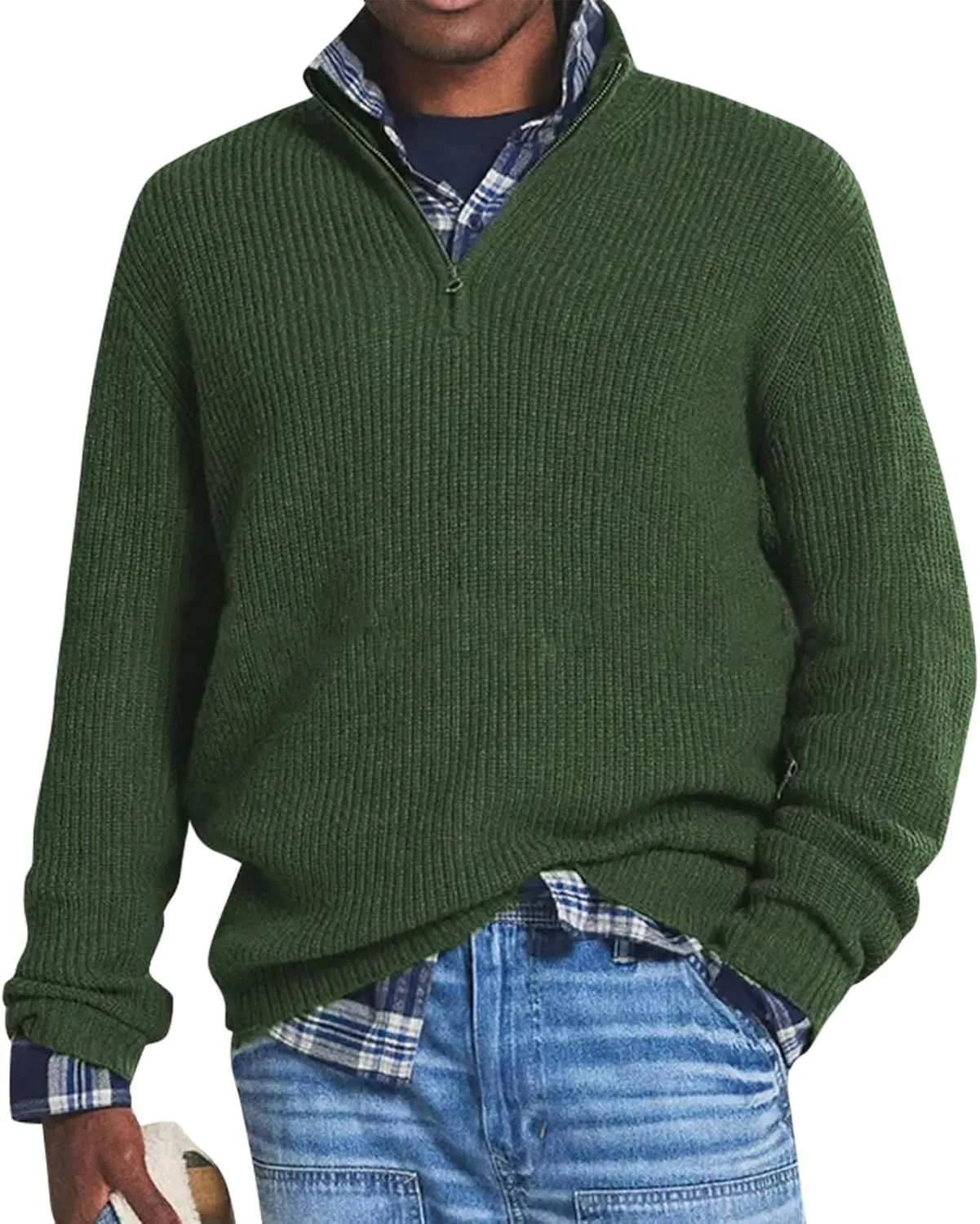 Men's Soft Sweaters Quarter Zip Pullover Sweatshirt Mock Neck Polo Sweater Casual Pullover Sweater with Ribbing Edge