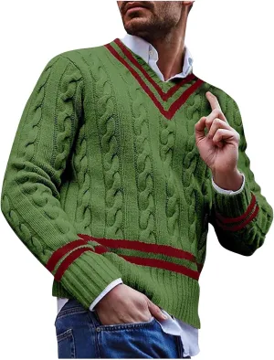 Mens Sweater Textured Knitted Sweaters Casual Long-Sleeve Work Bottom Sweaters V Neck Patchwork Stylish Sweaters