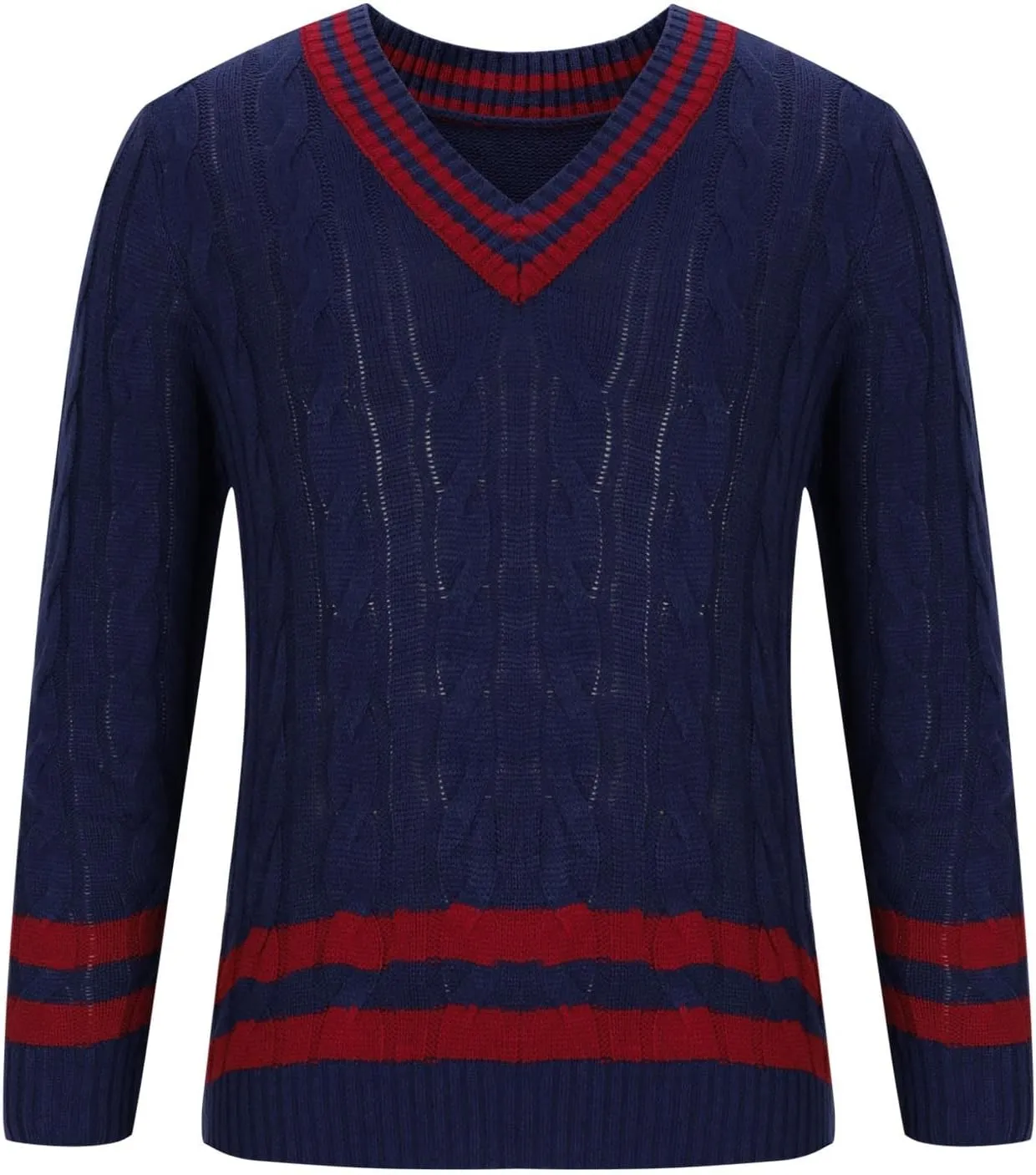Mens Sweater Textured Knitted Sweaters Casual Long-Sleeve Work Bottom Sweaters V Neck Patchwork Stylish Sweaters