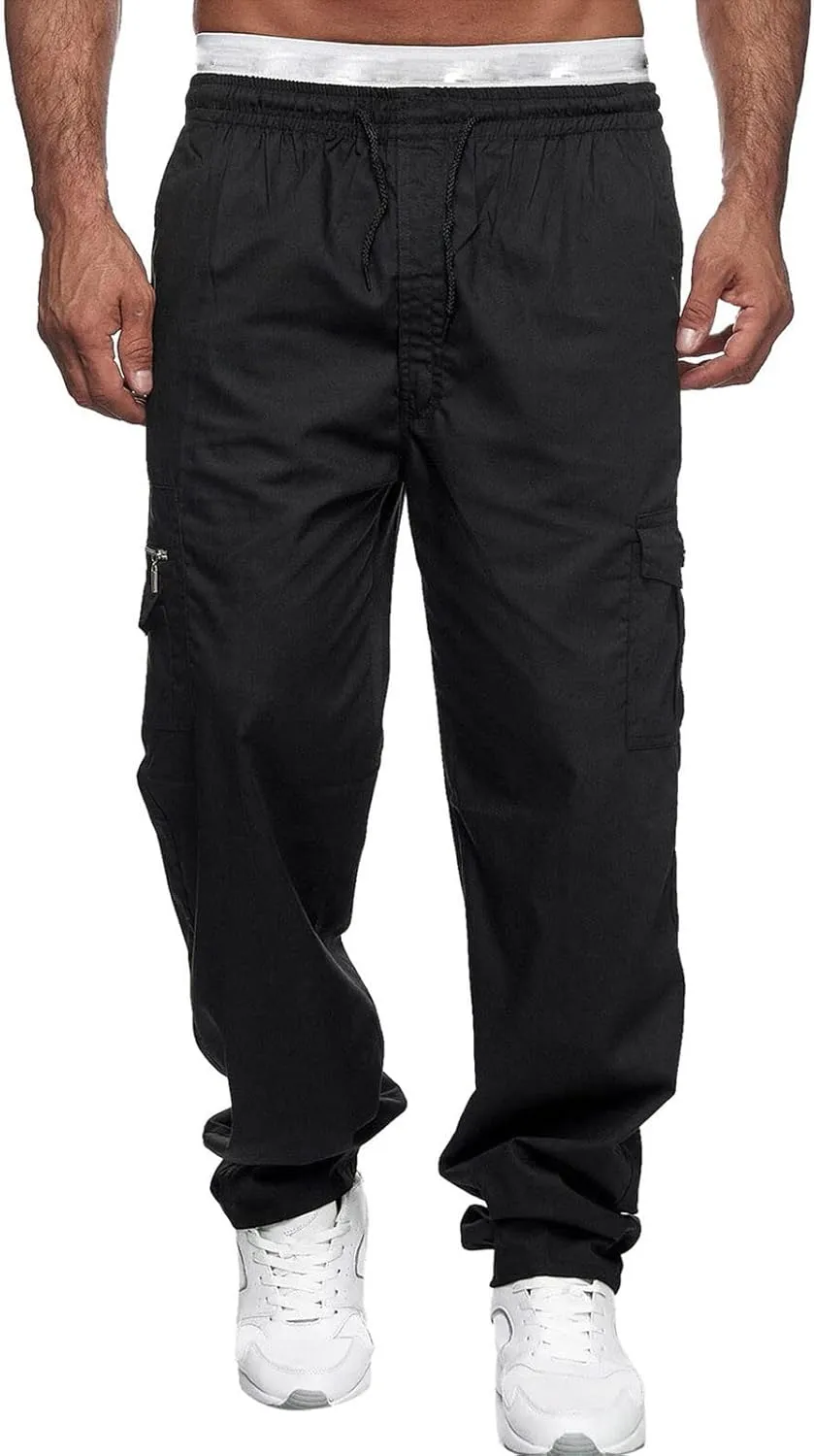 Mens Sweatpants with Pockets Big and Tall Fleece Cargo Sweatpants Stretch Elastic Running Athletic Sports Pants Casual