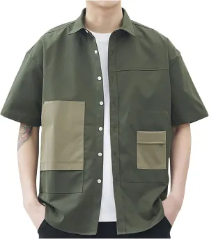 Men's T-Shirts Stylish Cargo Shirts Coat Summer Spring Thin Jacket Tops Men Boys Streetwear Button Down Shirts Pocket