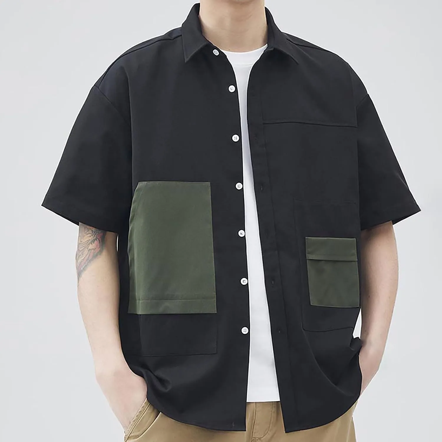 Men's T-Shirts Stylish Cargo Shirts Coat Summer Spring Thin Jacket Tops Men Boys Streetwear Button Down Shirts Pocket