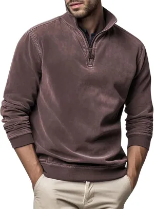 Men's Thermal Fleece Quarter-Zip Pullover, Winter Outdoor Warm Sweater Lightweight Running Sweatshirt