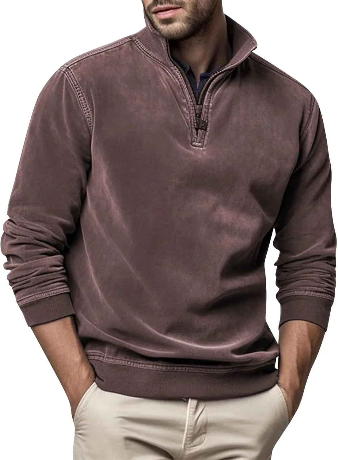 Men's Thermal Fleece Quarter-Zip Pullover, Winter Outdoor Warm Sweater Lightweight Running Sweatshirt