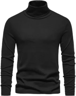 Mens Turtleneck Sweater Lightweight Slim Fit Thicken Warm Pullover Casual Long Sleeve Basic Cotton Knitted Undershirt