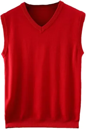 Men's V Neck Knit Sweater Vest Wool Down Blend Relaxed Fit Sleeveless Pullovers