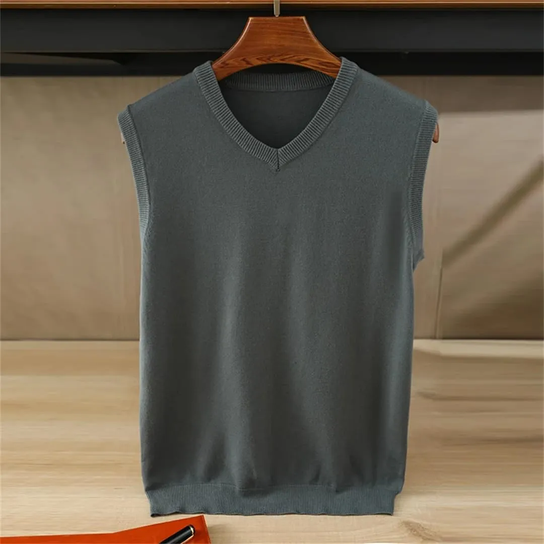Men's V Neck Knit Sweater Vest Wool Down Blend Relaxed Fit Sleeveless Pullovers
