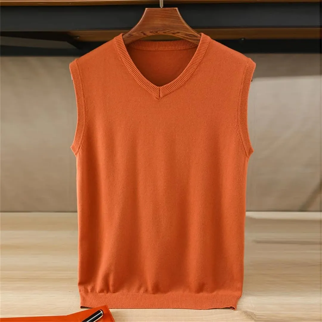 Men's V Neck Knit Sweater Vest Wool Down Blend Relaxed Fit Sleeveless Pullovers